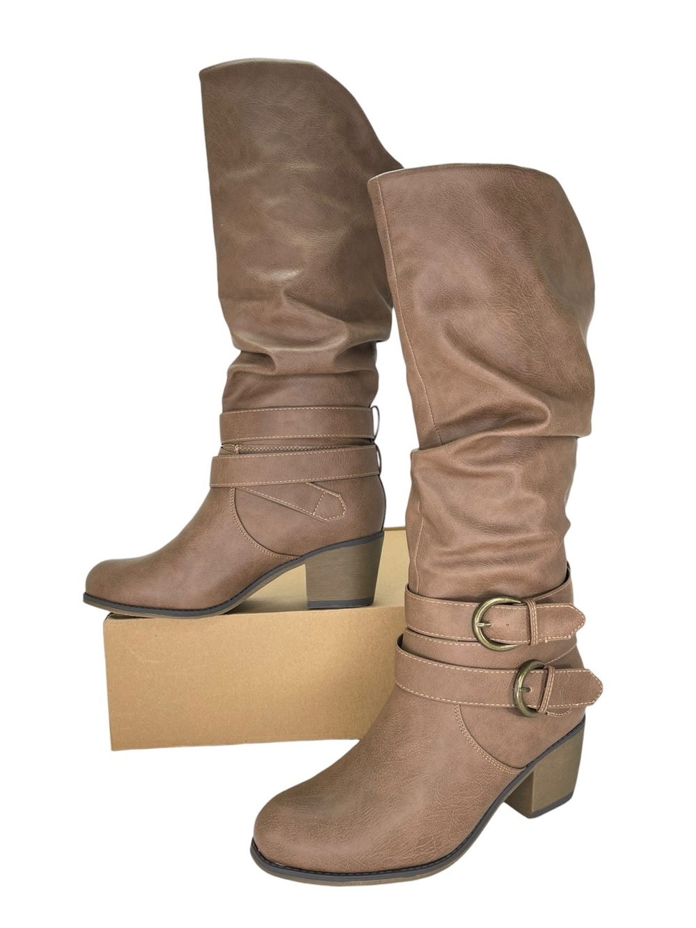 Journee Collection Late Brown Faux Leather Knee High Womens Boots Size 8M